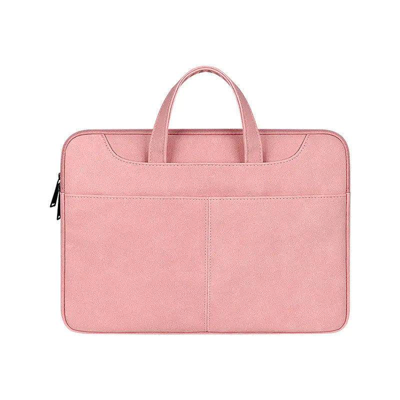 Pink laptop bag with handles on a white background