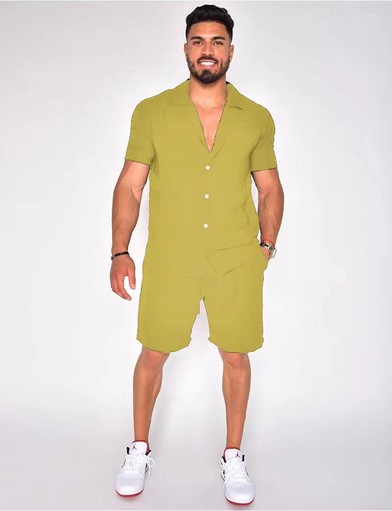 Herren Baumwoll-Leinen Sommer-Set - Hawaiischer Stil