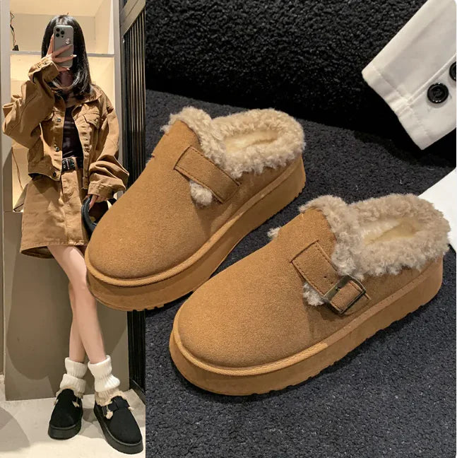 Women’s Retro Platform Plush Winter Slippers | Soft Warm Platform Design