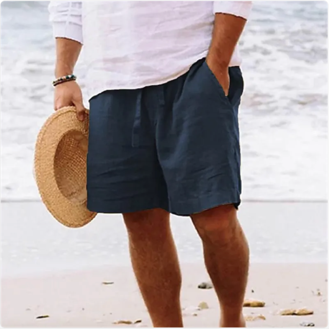 Shorts d'été en coton et lin pour hommes