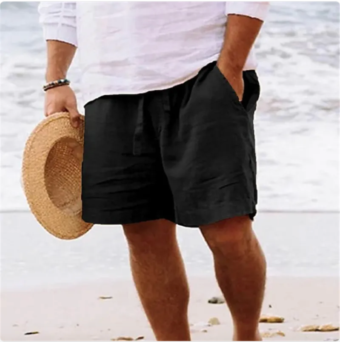 Shorts d'été en coton et lin pour hommes