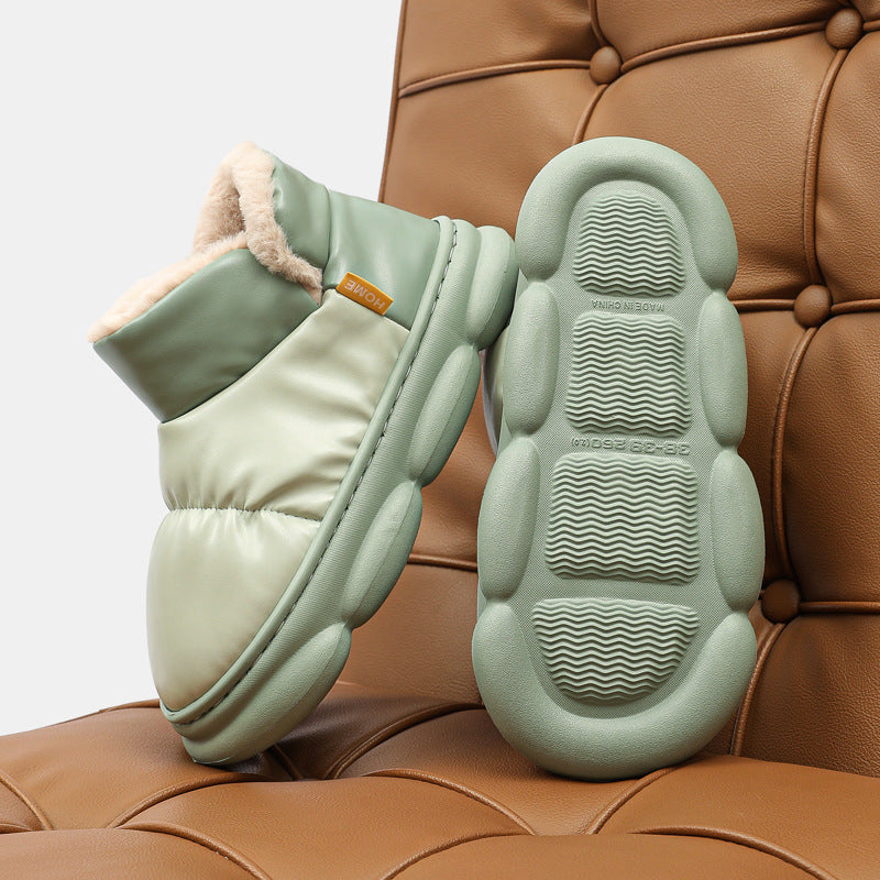 Unisex Waterproof PU Cotton Winter Slippers