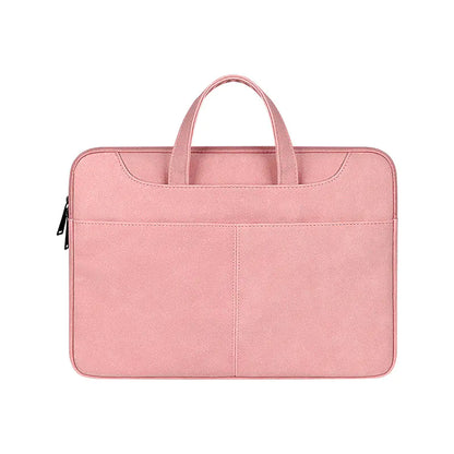 Pink laptop bag with handles on a white background