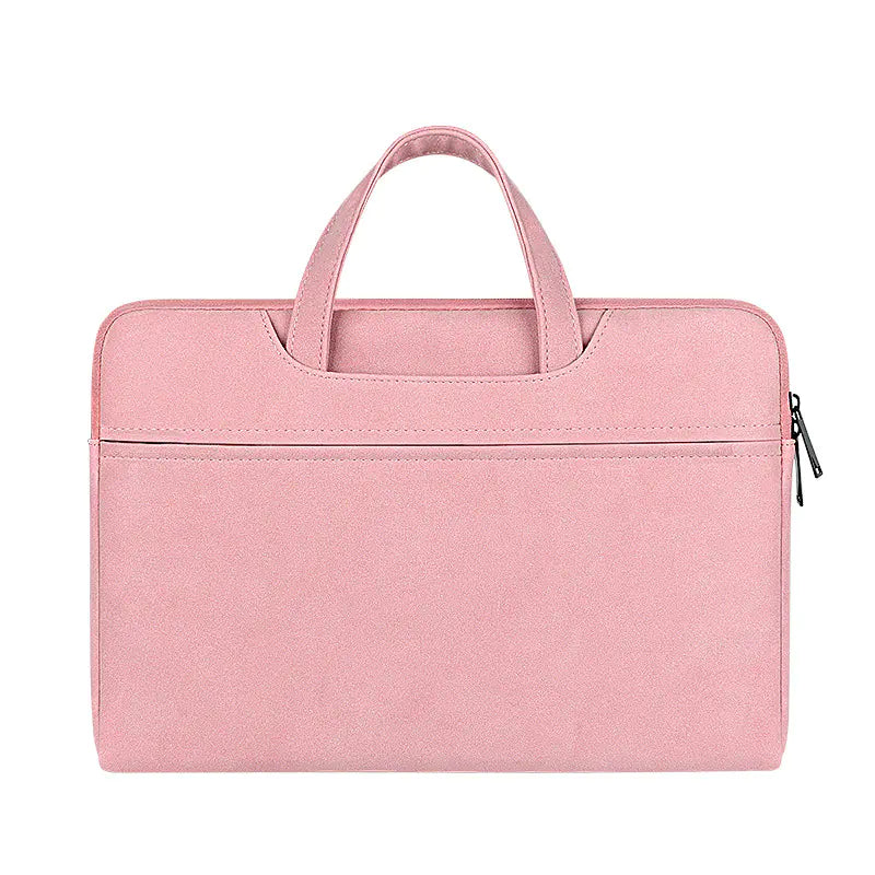 Pink laptop bag with a handle on a white background