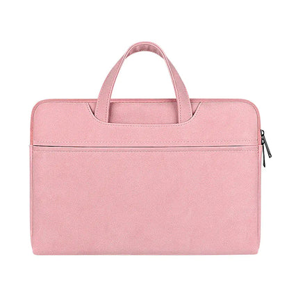 Pink laptop bag with a handle on a white background