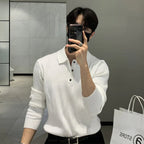 Men's French Style Knitted Polo Shirt with Lapel Design