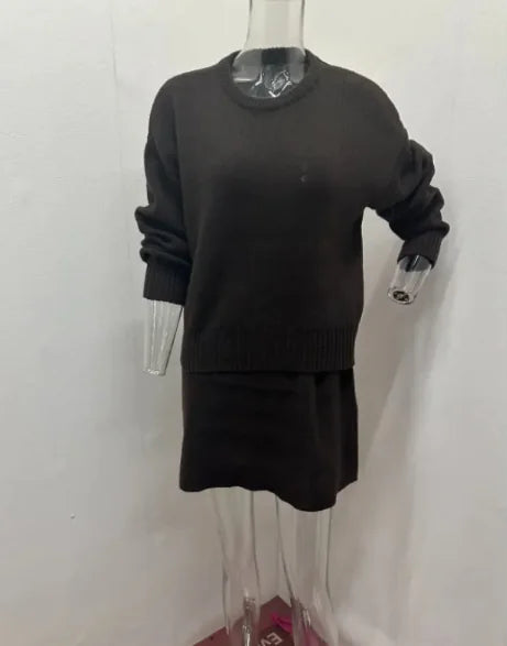 Chic Knit Sweater Skirt Set – Two-Piece Long-Sleeve Pullover
