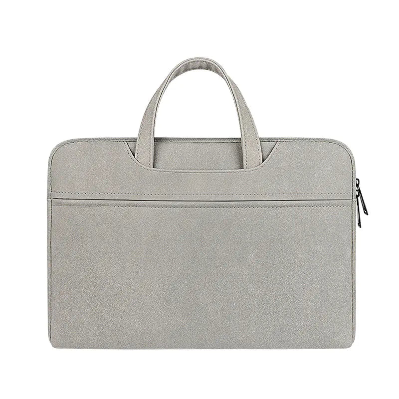 Gray laptop bag with a handle on a white background