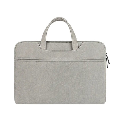 Gray laptop bag with a handle on a white background