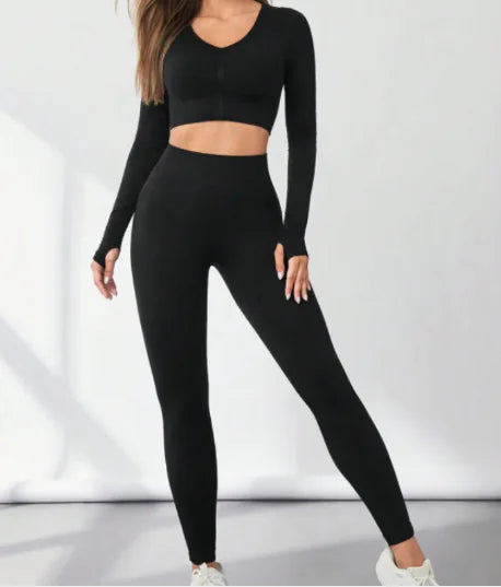 Fit Flow Seamless Yoga & Sportswear Set – Two-Piece Long-Sleeve Top & Trousers for Active Lifestyles