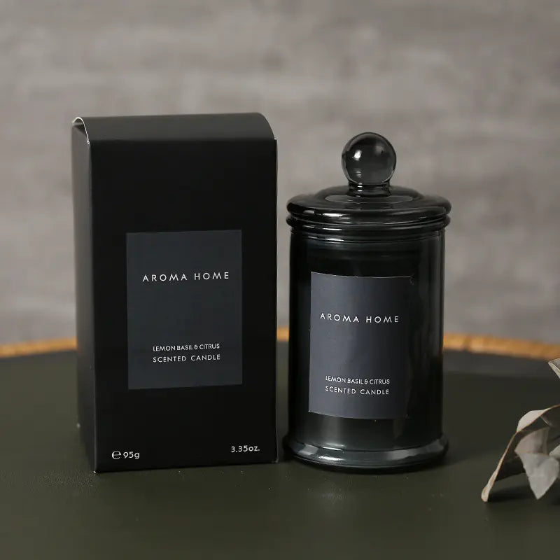 Black soy wax candle in matte canister 