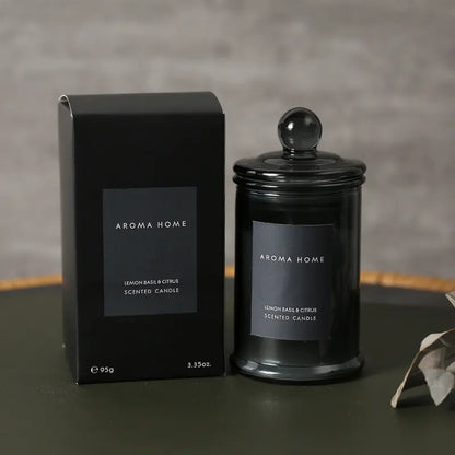 Black soy wax candle in matte canister 