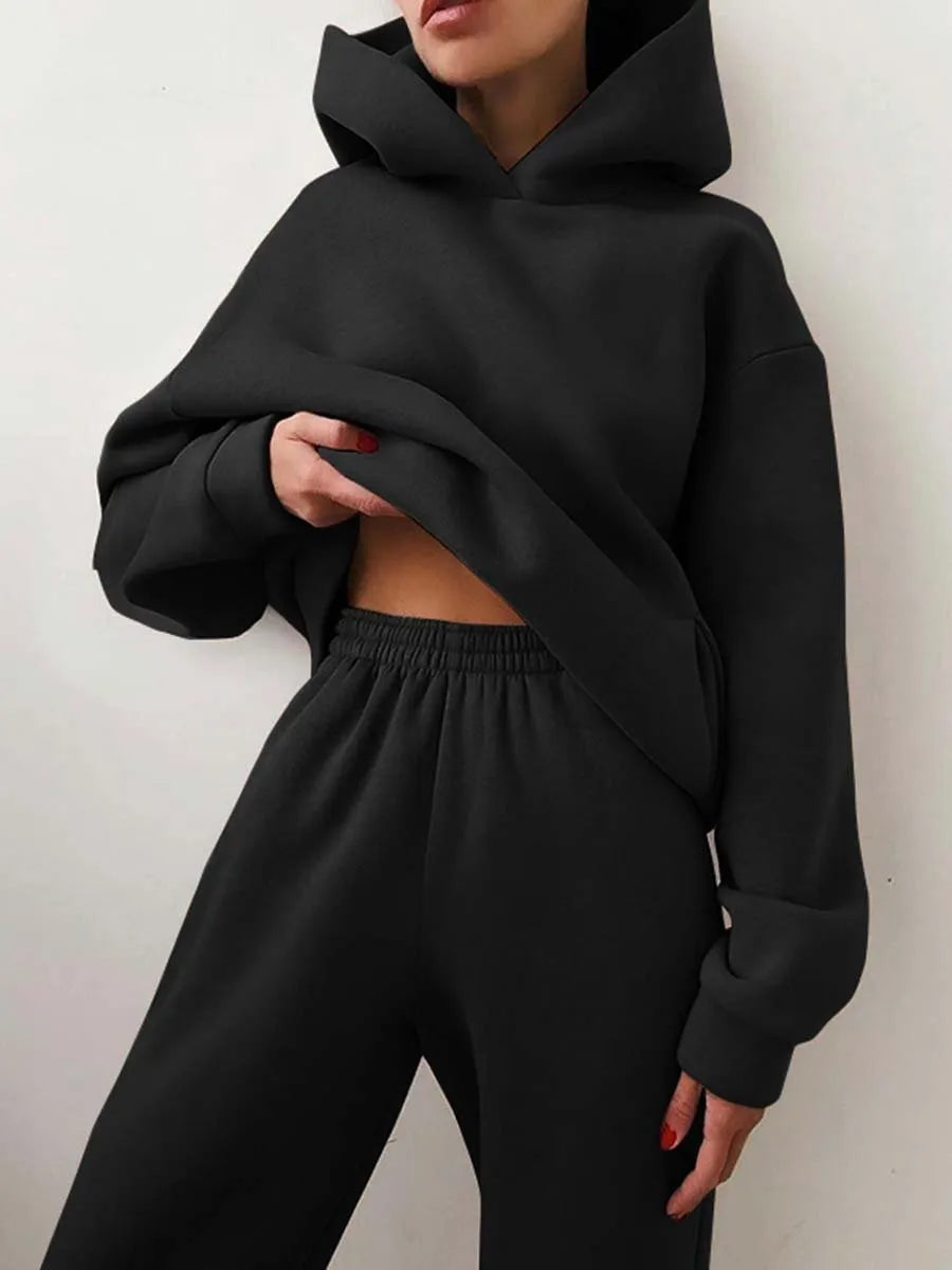 Casual Hooded Sweater Set – Two-Piece Corduroy Hoodie & Pants for Cozy Everyday Style