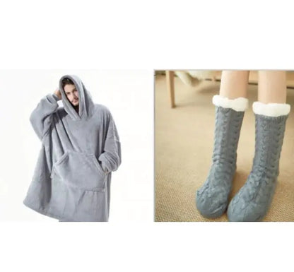 Double-Sided Fleece Wearable Blanket with Sleeves | Soft Warm Home Comfort