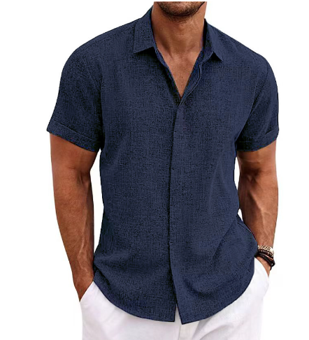 Men’s Short Sleeve Cotton Linen Shirt – Lightweight Summer Shirt