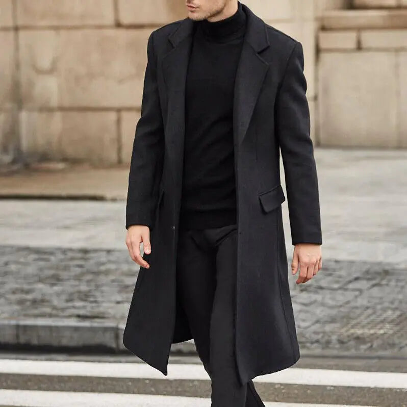 British Men's Wool Long Trench Coat