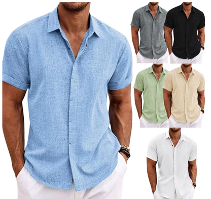 Men’s Short Sleeve Cotton Linen Shirt – Lightweight Summer Shirt