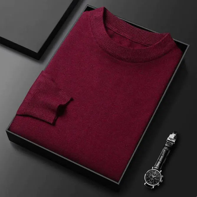 Men’s Round Neck Long Sleeve Knitted Sweater – Classic Casual Knitwear