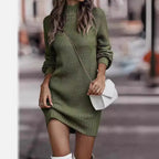 2023 Autumn Winter Women's High Neck Sweater Dress