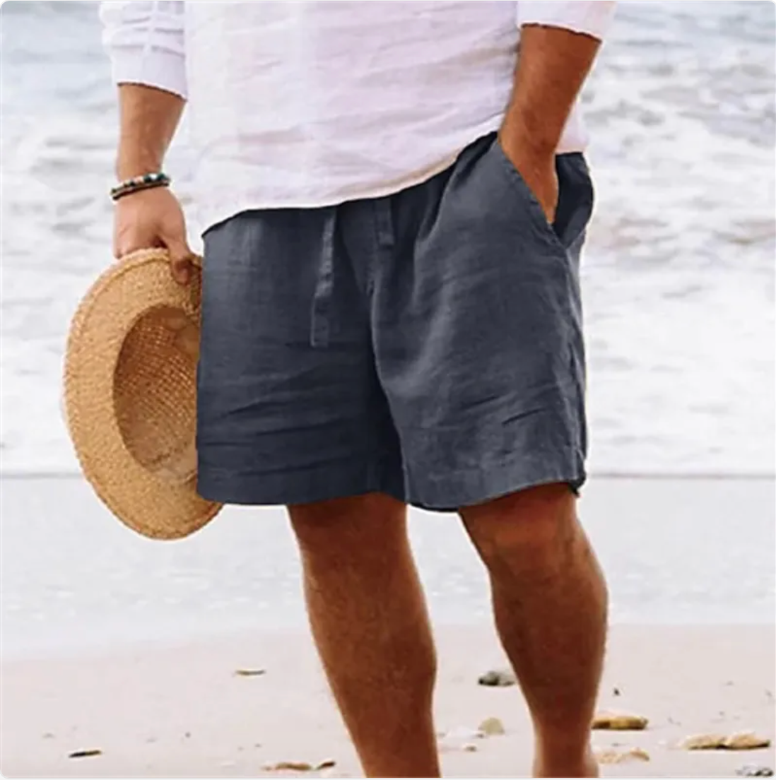 Shorts d'été en coton et lin pour hommes