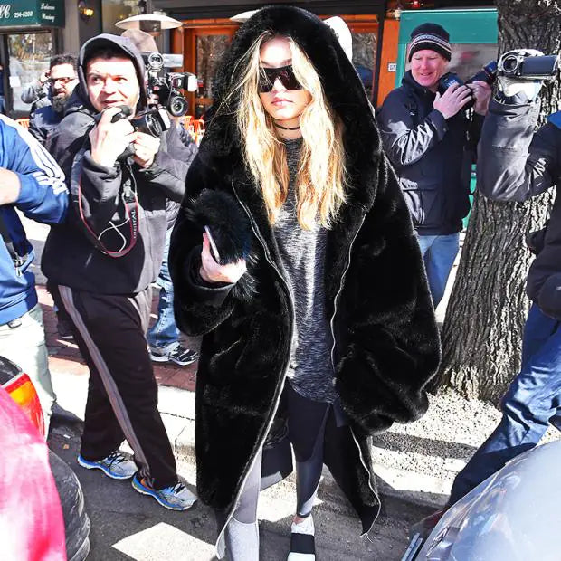 Faux Rabbit Hooded Fur Jacket & Vest Combo – Soft, Stylish Faux Fur Coat for Women