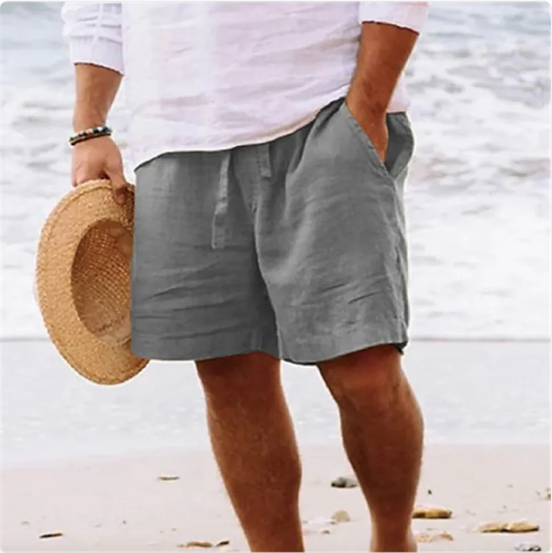 Shorts d'été en coton et lin pour hommes