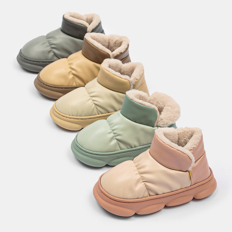 Unisex Waterproof PU Cotton Winter Slippers