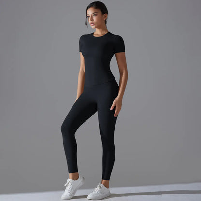 Quick-Dry Active Set with Short-Sleeve Top & High-Waist Leggings