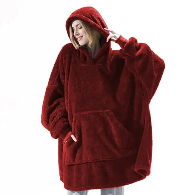 Double-Sided Fleece Wearable Blanket with Sleeves | Soft Warm Home Comfort
