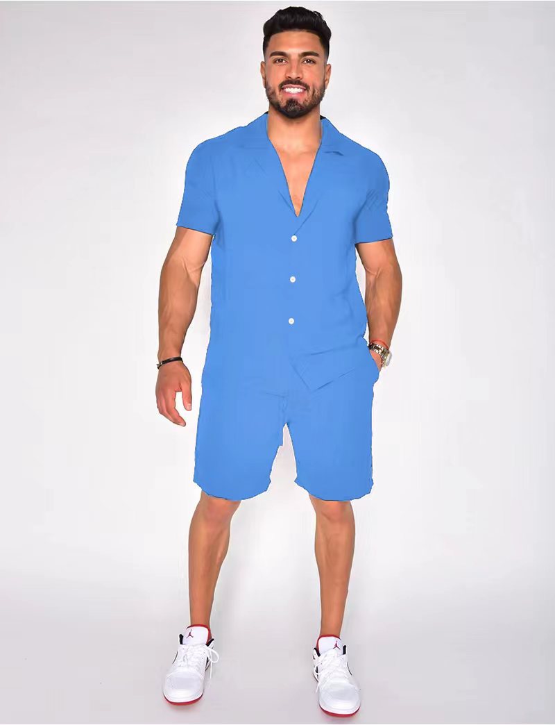 Herren Baumwoll-Leinen Sommer-Set - Hawaiischer Stil