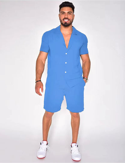 Herren Baumwoll-Leinen Sommer-Set - Hawaiischer Stil