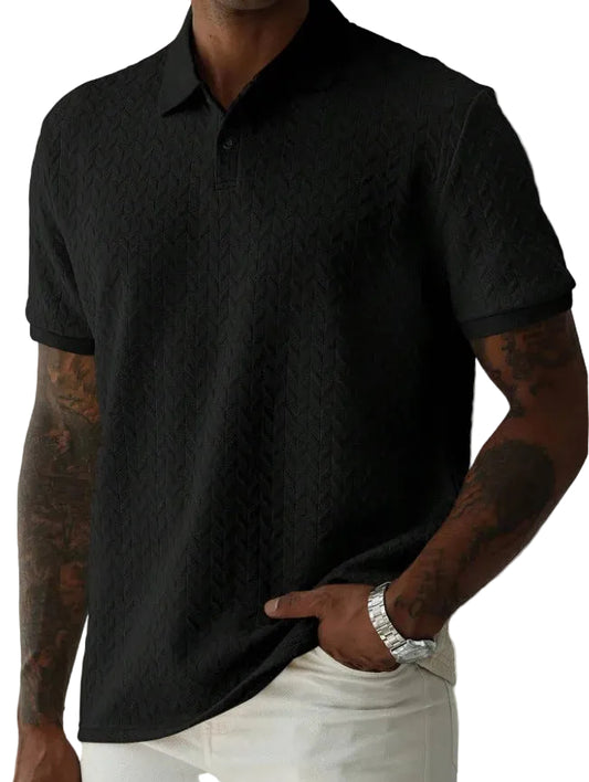 Men’s Textured Polo Shirt – Short Sleeve Smart Casual Fit