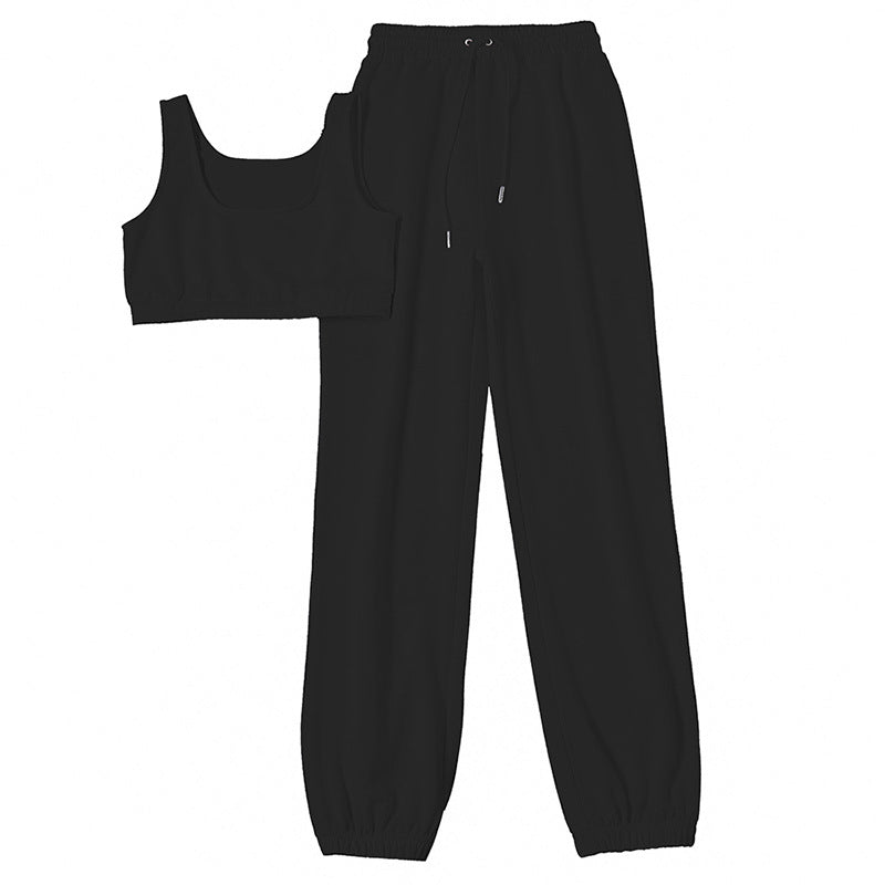 2023 Damen Freizeit Zweiteiler Bauchfreies Oberteil und Hose Set