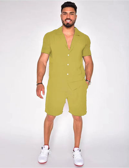 Herren Baumwoll-Leinen Sommer-Set - Hawaiischer Stil