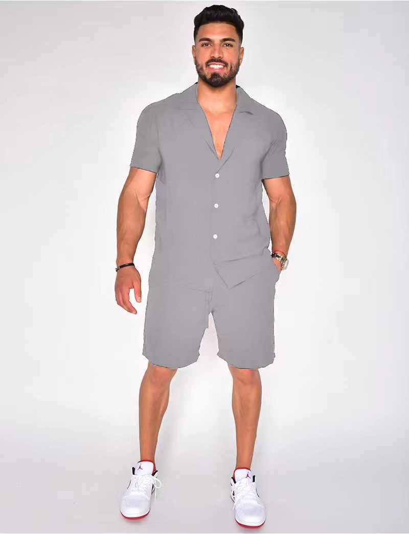 Herren Baumwoll-Leinen Sommer-Set - Hawaiischer Stil