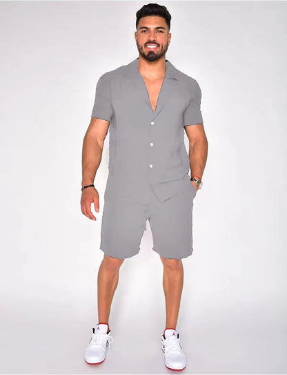 Herren Baumwoll-Leinen Sommer-Set - Hawaiischer Stil