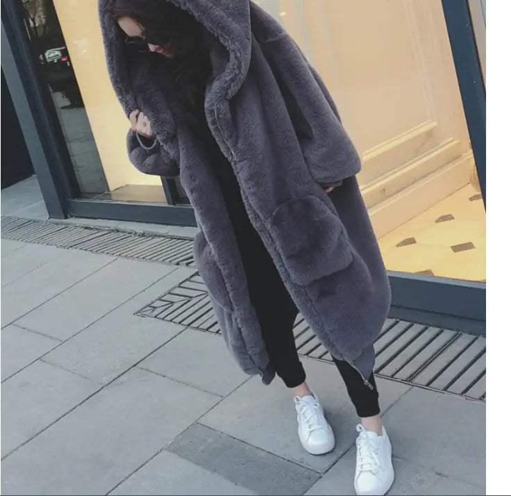 Faux Rabbit Hooded Fur Jacket & Vest Combo – Soft, Stylish Faux Fur Coat for Women