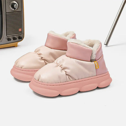 Unisex Waterproof PU Cotton Winter Slippers