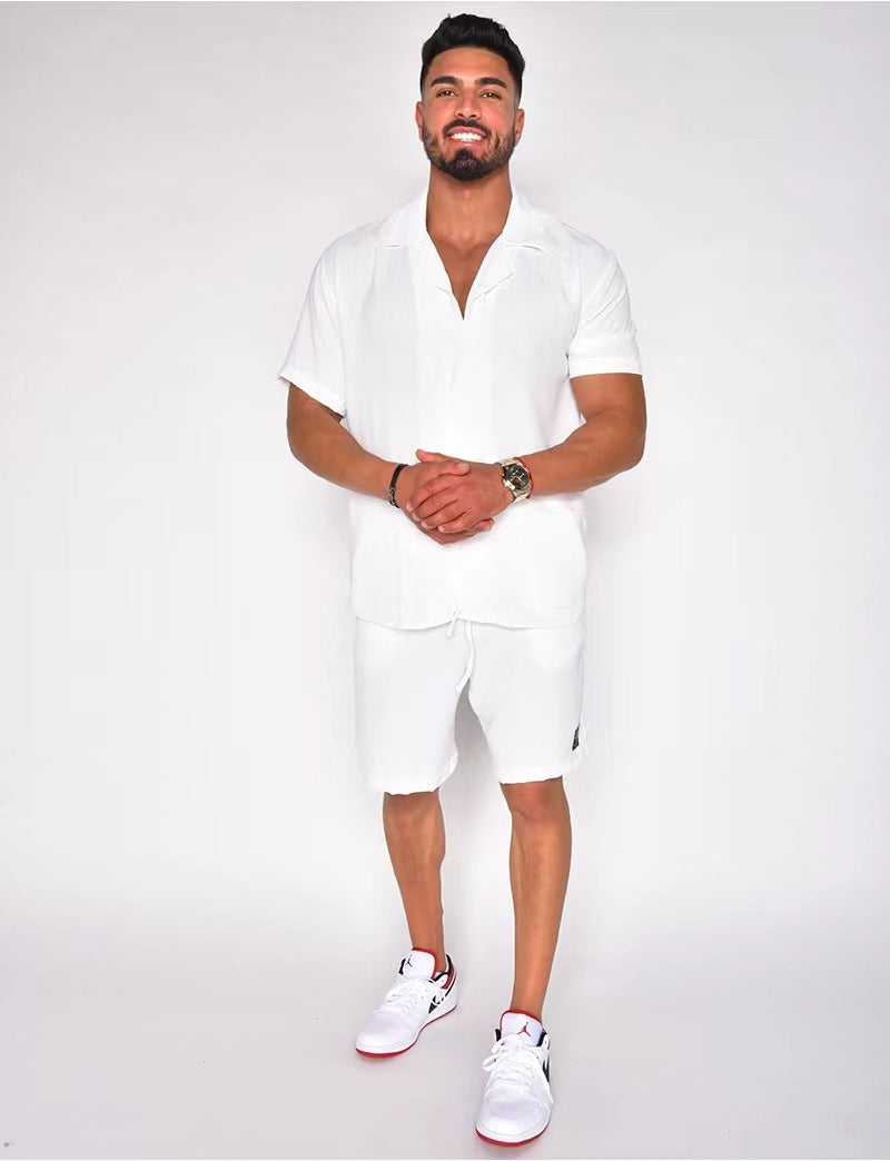 Herren Baumwoll-Leinen Sommer-Set - Hawaiischer Stil