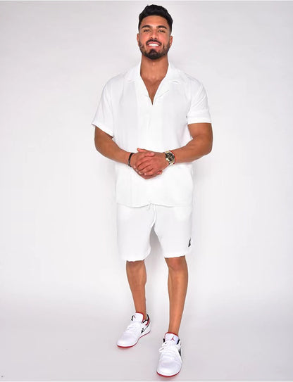 Herren Baumwoll-Leinen Sommer-Set - Hawaiischer Stil