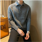 Men's Thermal Knit Polo Sweater – Warm & Stylish Winter Pullover