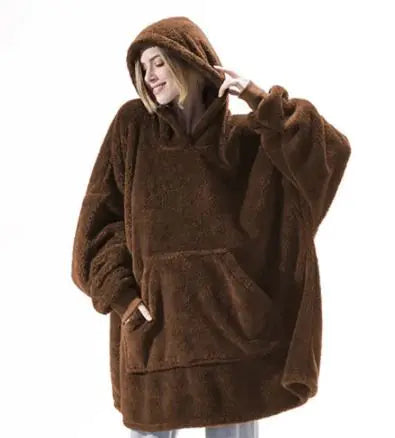 Ultra Cozy Double-Sided Fleece Wearable Blanket Hoodie – Oversized Hoodie with Big Pocket
