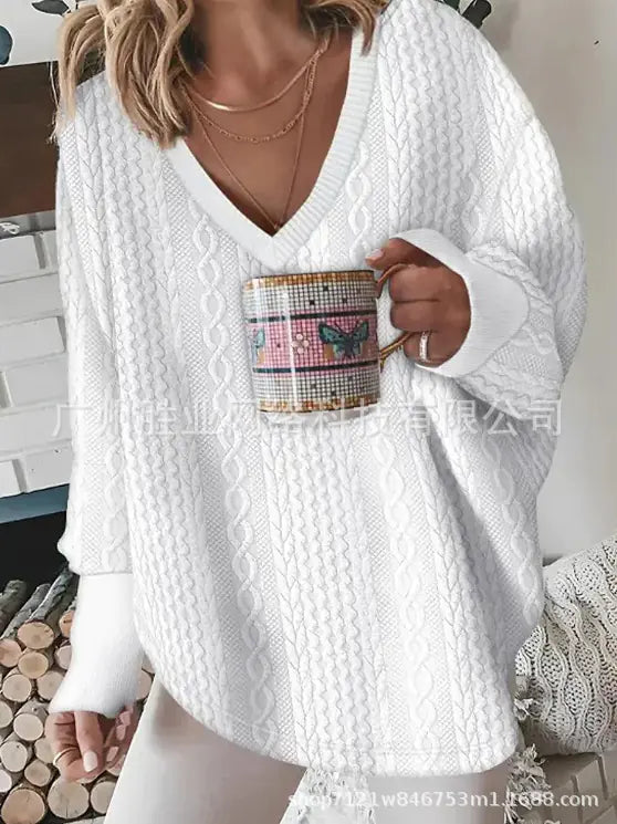 Women’s Fall/Winter Long Sleeve Knit Sweater – Round Neck Loose-Fit Pullover