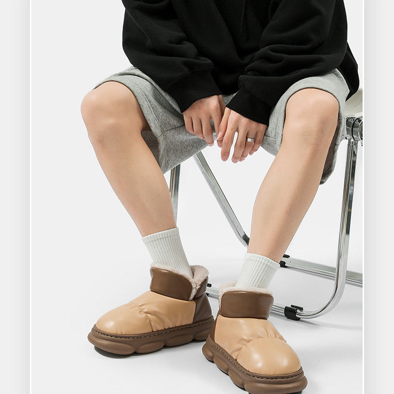 Unisex Waterproof PU Cotton Winter Slippers