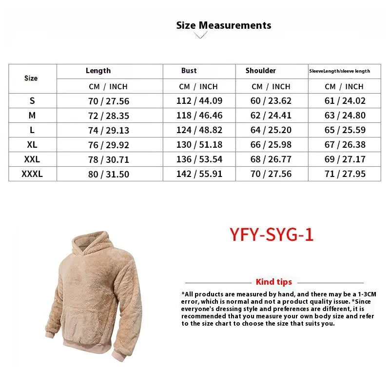 Men’s Double-Sided Velvet Loose Sweater – Soft Pullover Hoodie with Patch Pocket