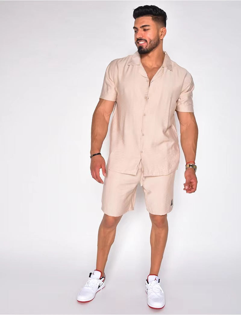 Herren Baumwoll-Leinen Sommer-Set - Hawaiischer Stil