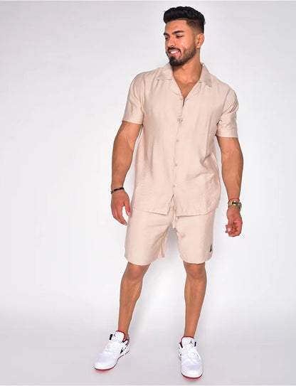 Herren Baumwoll-Leinen Sommer-Set - Hawaiischer Stil