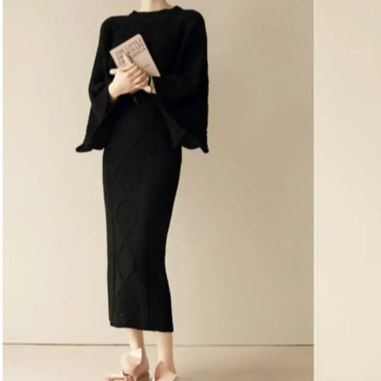 Korean Style Autumn Winter Knit Sweater Dress Set