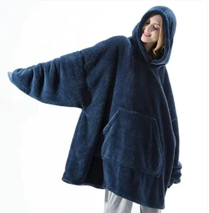 Double-Sided Fleece Wearable Blanket with Sleeves | Soft Warm Home Comfort