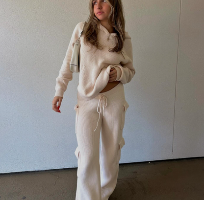 Women’s Luxe Knit Hoodie Cargo Set – Soft Two-Piece Loungewear